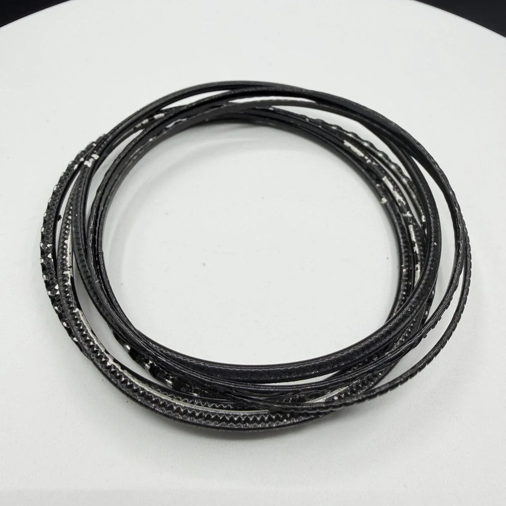 Black Textured Bangle Bracelet Set Stack Gothic Boho Layering Fashion 7 Pcs